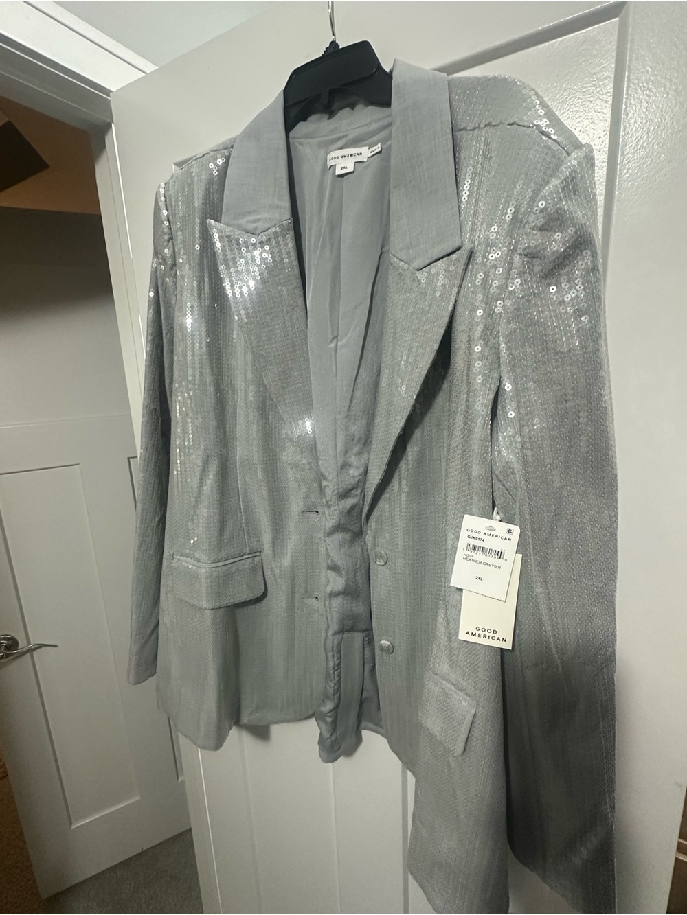 Good American Silver Sequin Blazer